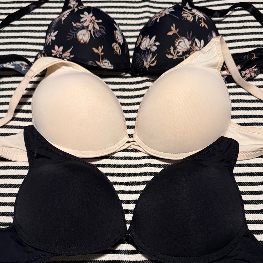 Floral and Solid Women's Bra Set, 3 Bras Included